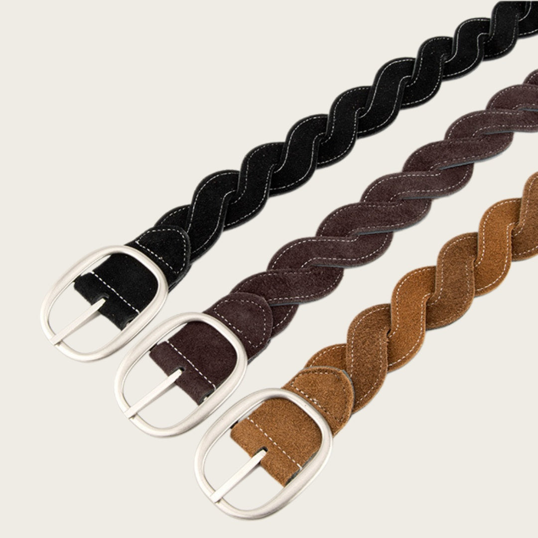 Ladies Braided Leather Belts - Full-Grain Suede Surface with Raw Edge