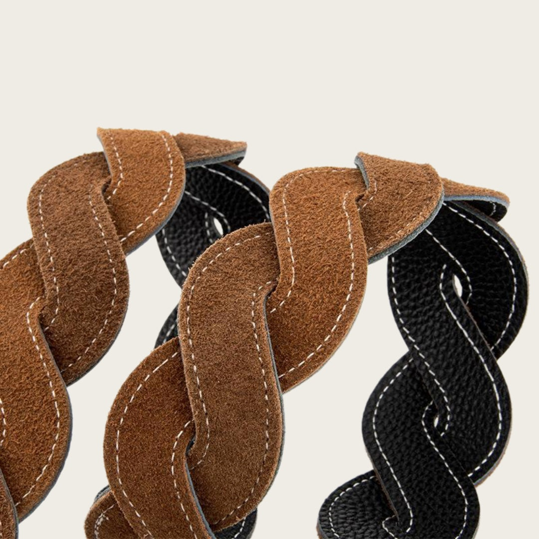 Ladies Braided Leather Belts - Full-Grain Suede Surface with Raw Edge
