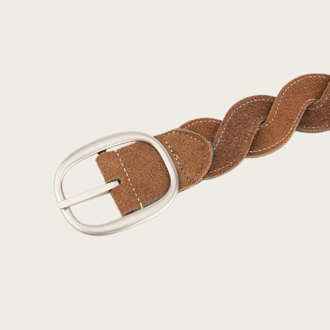 Ladies Braided Leather Belts - Full-Grain Suede Surface with Raw Edge