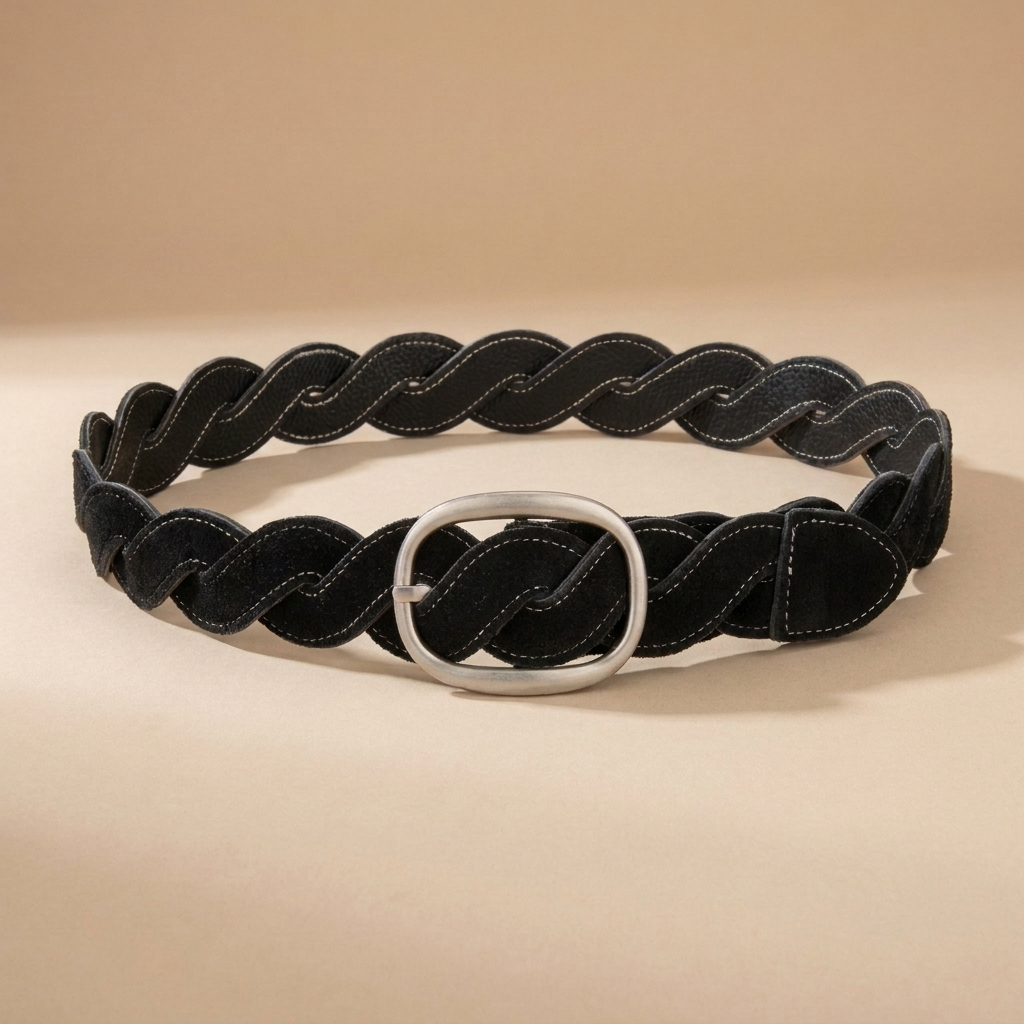 Ladies Braided Leather Belts - Full-Grain Suede Surface with Raw Edge