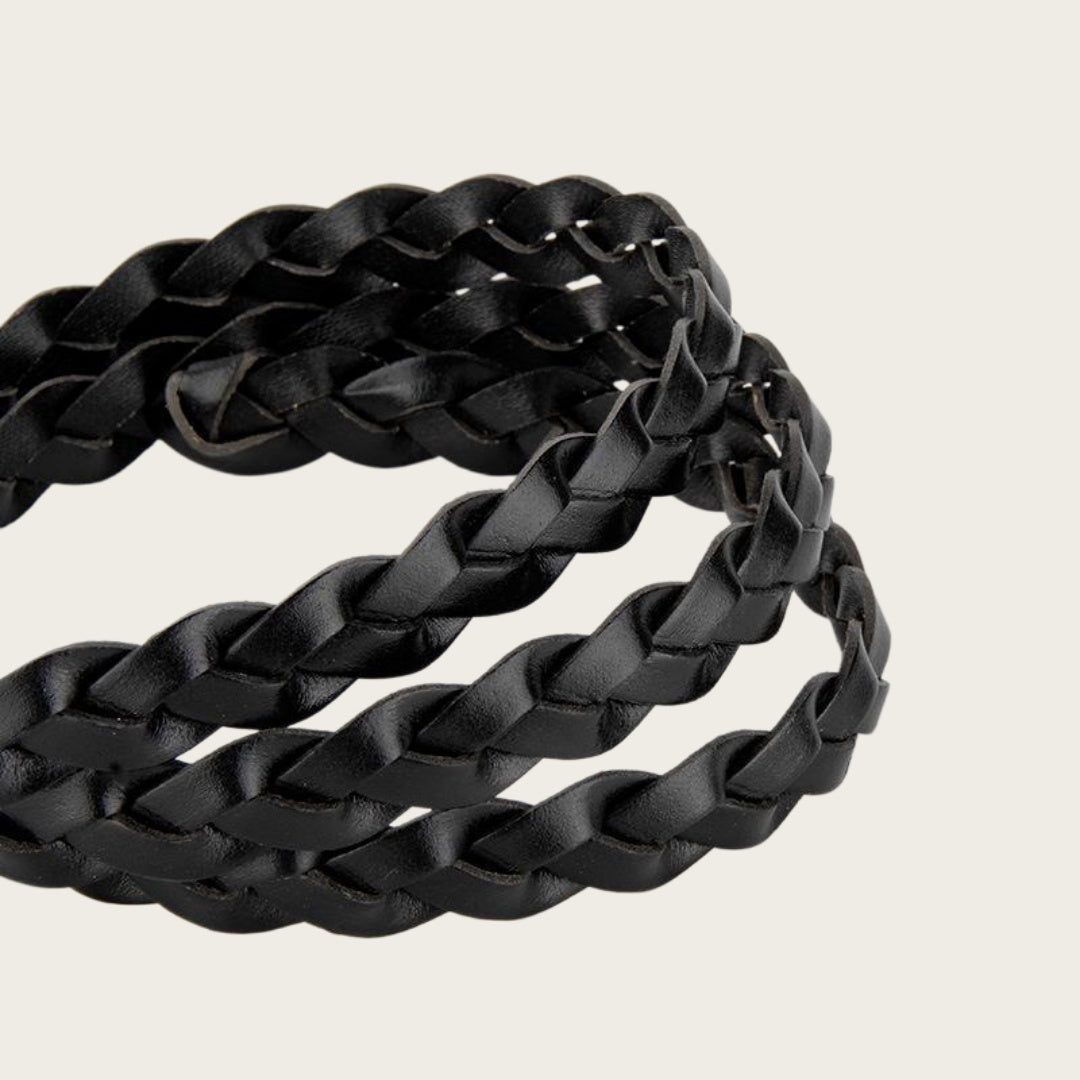 Ladies Braided Leather Belts - Slim Woven Strap with Silver Pin Buckle