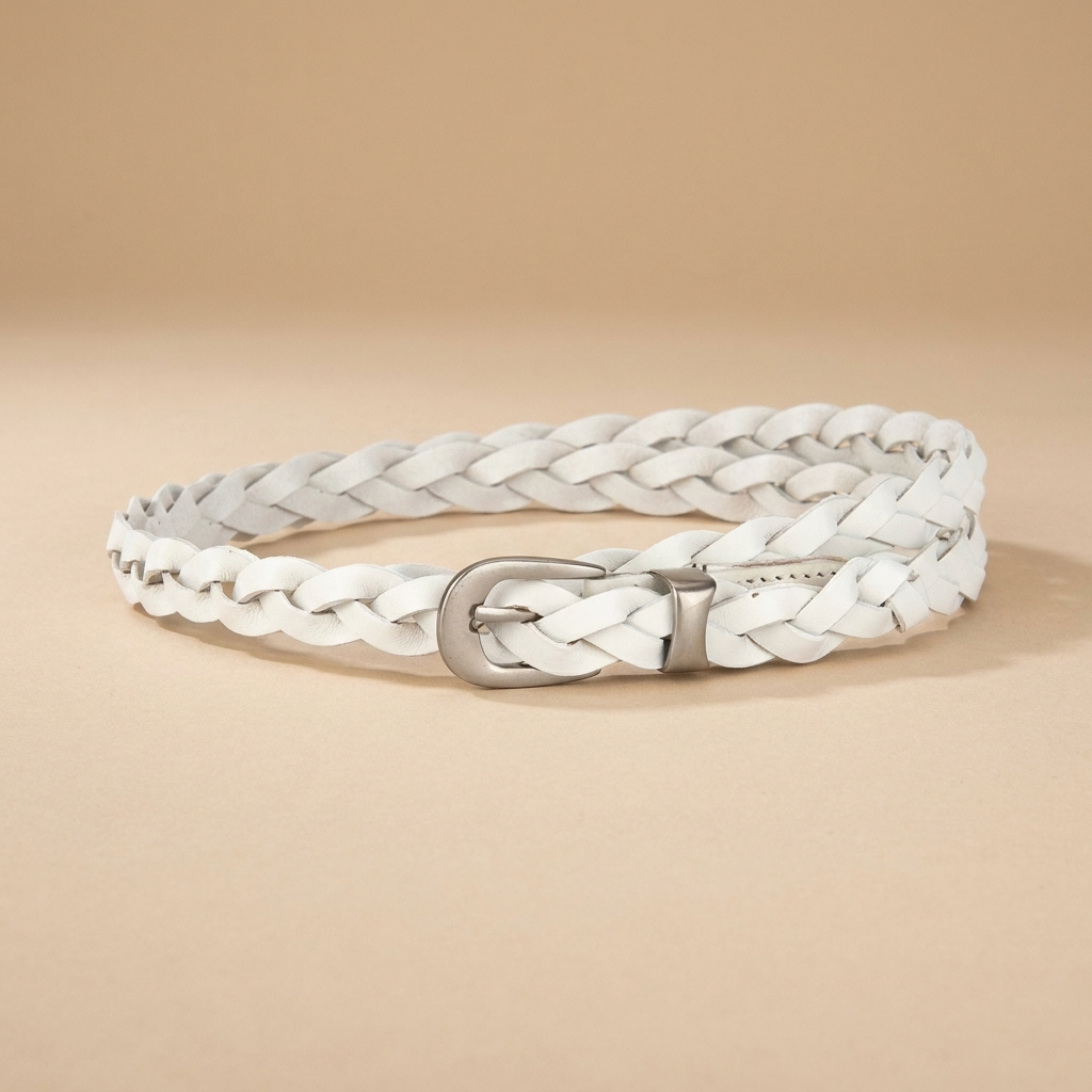 Ladies Braided Leather Belts - Slim Woven Strap with Silver Pin Buckle