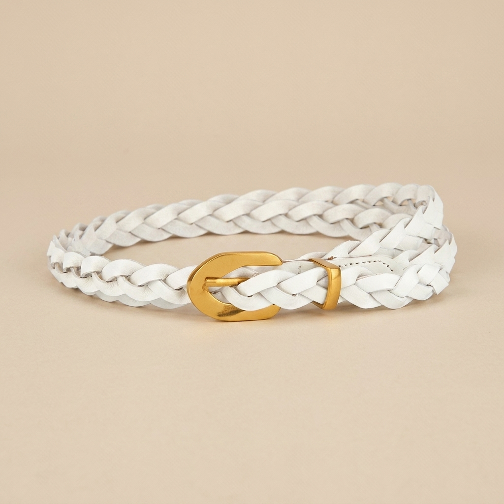 Ladies Braided Leather Belts - Slim Wrap Strap with Gold Pin Buckle