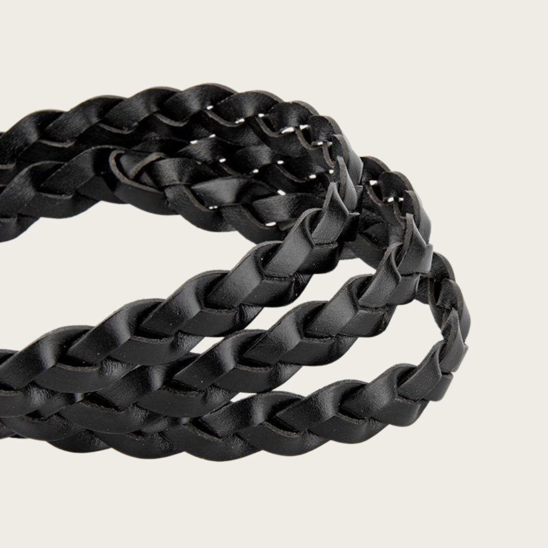Ladies Braided Leather Belts - Slim Wrap Strap with Gold Pin Buckle