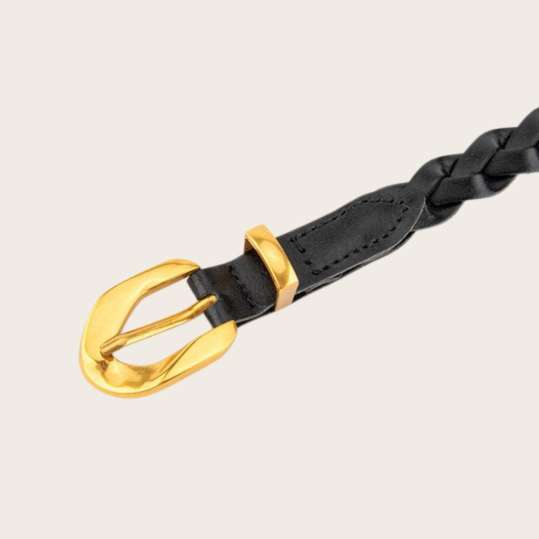 Ladies Braided Leather Belts - Slim Wrap Strap with Gold Pin Buckle
