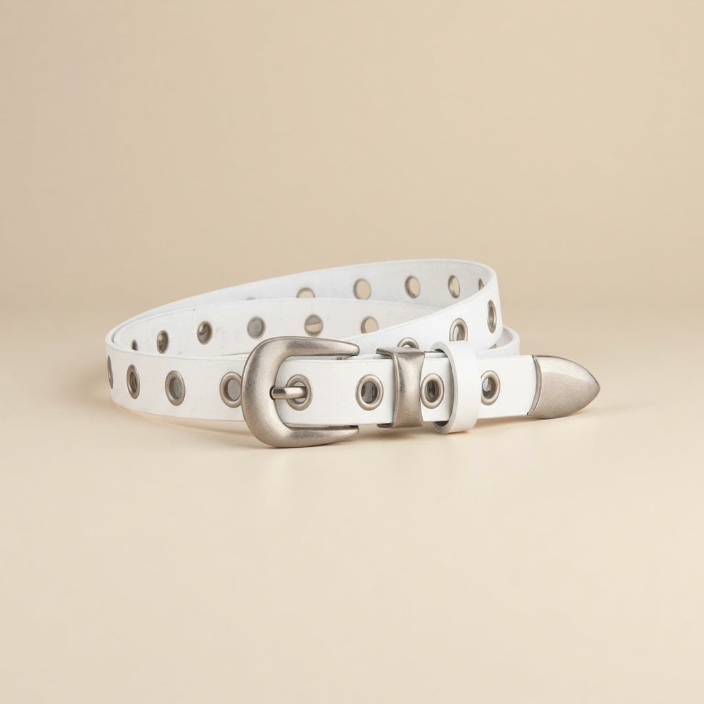 Ladies Leather Western Belts - Silver Buckle with Eyelet Detail