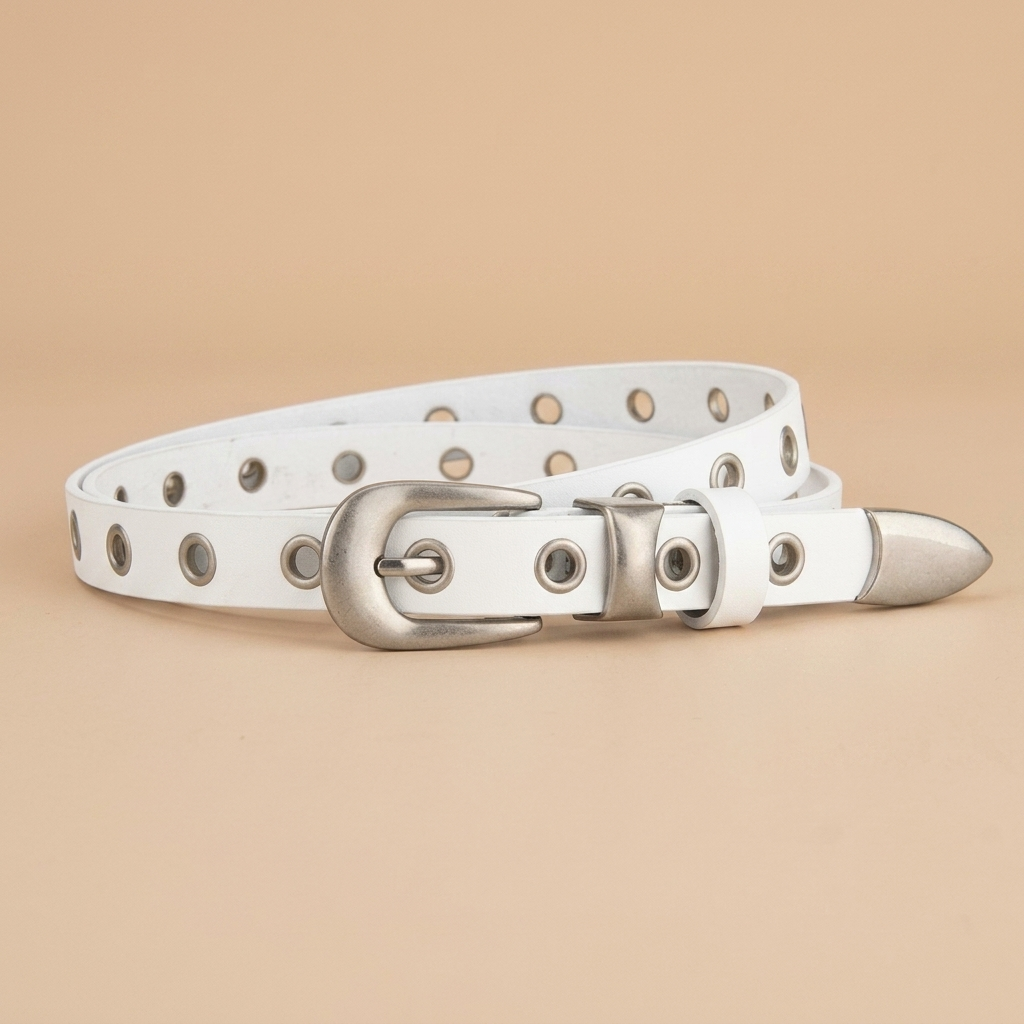 Ladies Leather Western Belts - Silver Buckle with Eyelet Detail