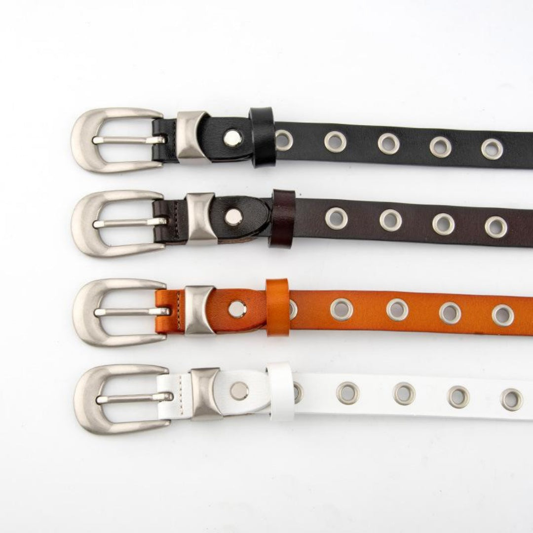 Ladies Leather Western Belts - Silver Buckle with Eyelet Detail