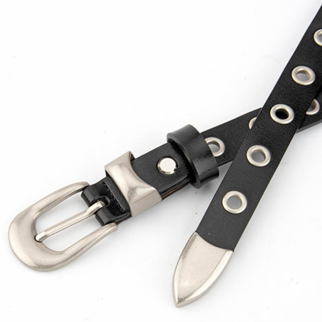 Ladies Leather Western Belts - Silver Buckle with Eyelet Detail