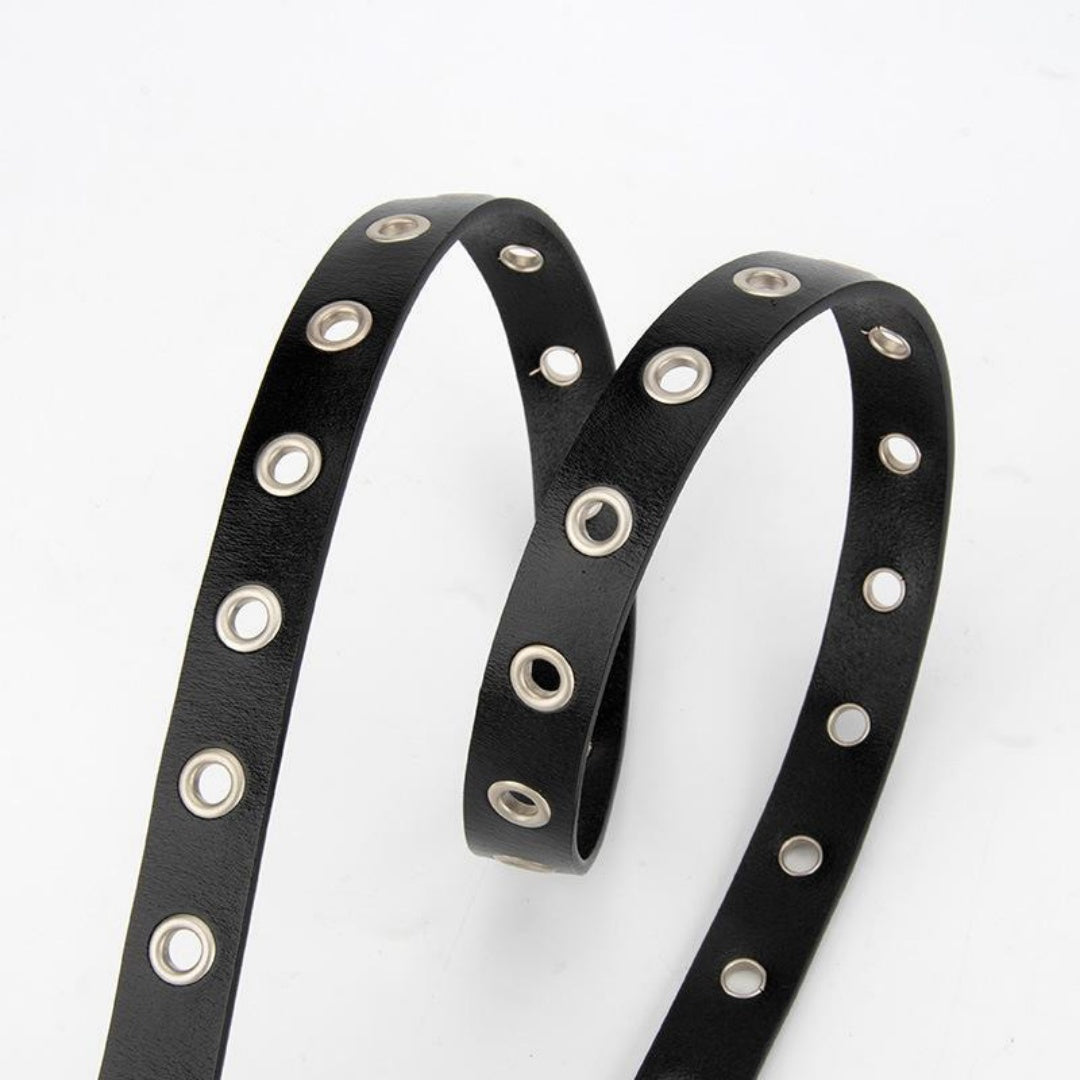 Ladies Leather Western Belts - Silver Buckle with Eyelet Detail