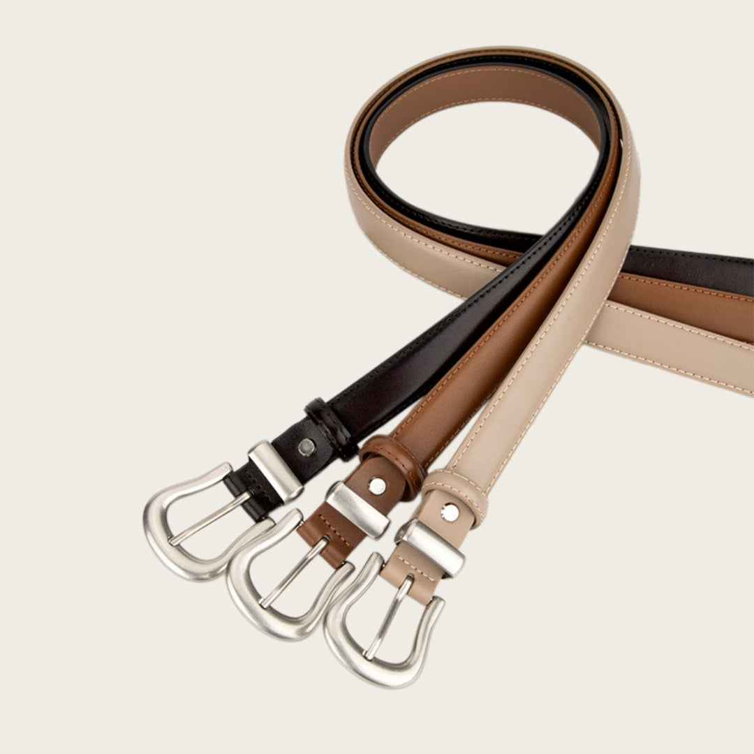 Ladies Leather Western Belts - Slim Strap with Streamlined Western Buckle