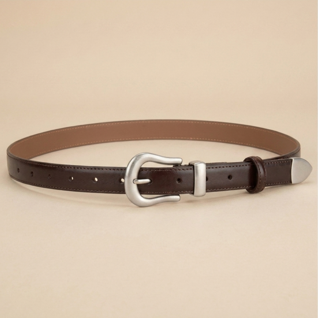 Ladies Leather Western Belts - Slim Strap with Streamlined Western Buckle