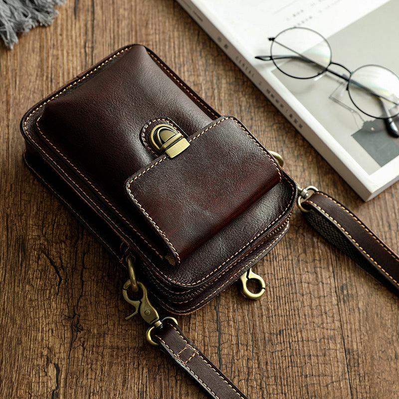 Luxury Men’s Phone Bag-Coffee/Brown/Black-Sleek Design-Men’s Gift