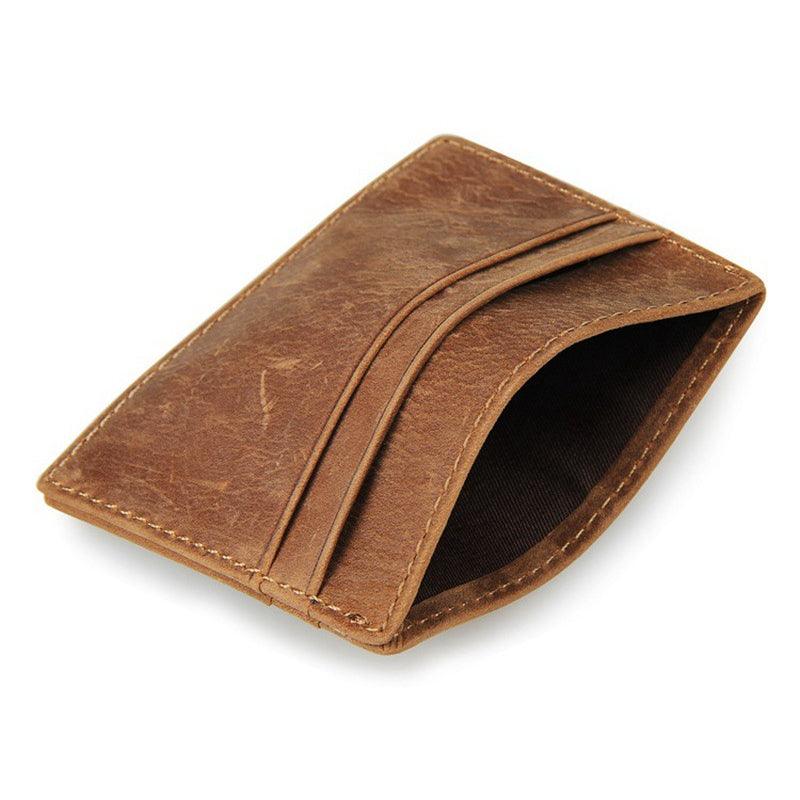 Men’s Card Holder-Crazy Horse Leather-Brown-Slim Design-Gift Idea