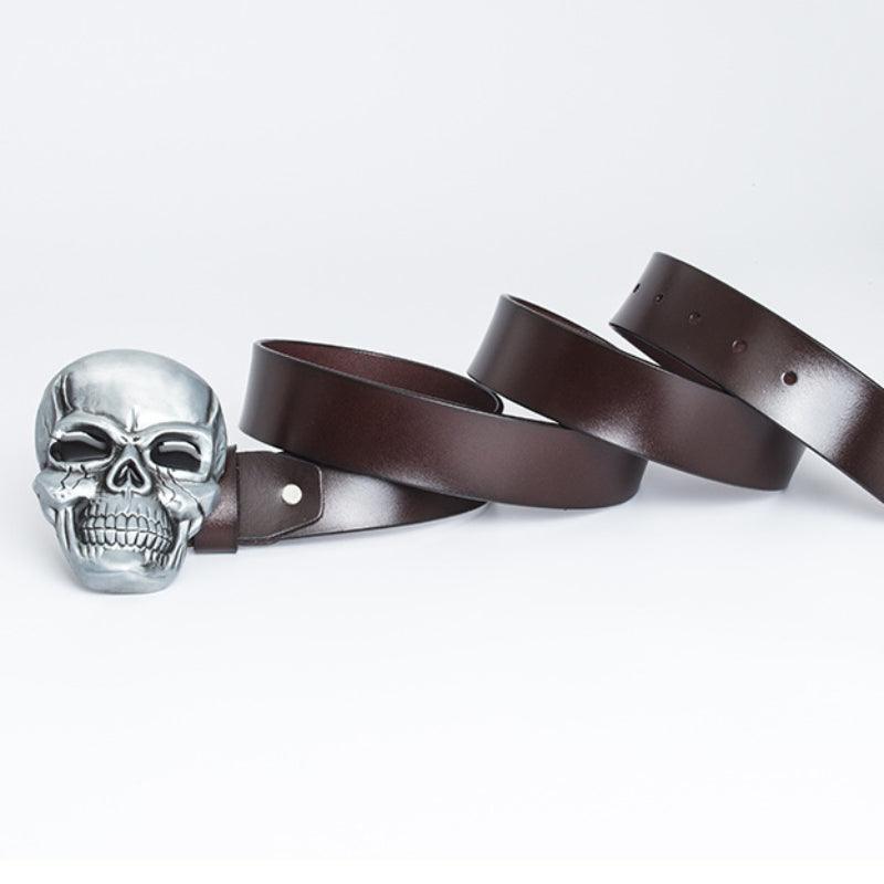 Men’s Cowboy Western Leather Belt-Skull Design in Black,Brown