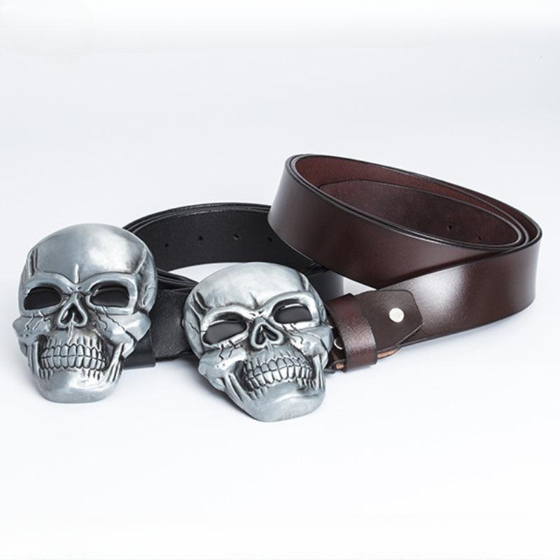 Men’s Cowboy Western Leather Belt-Skull Design in Black,Brown