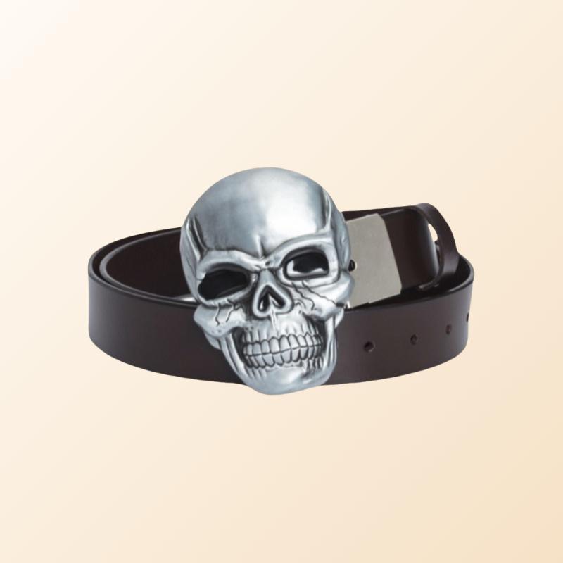 Men’s Cowboy Western Leather Belt-Skull Design in Black,Brown