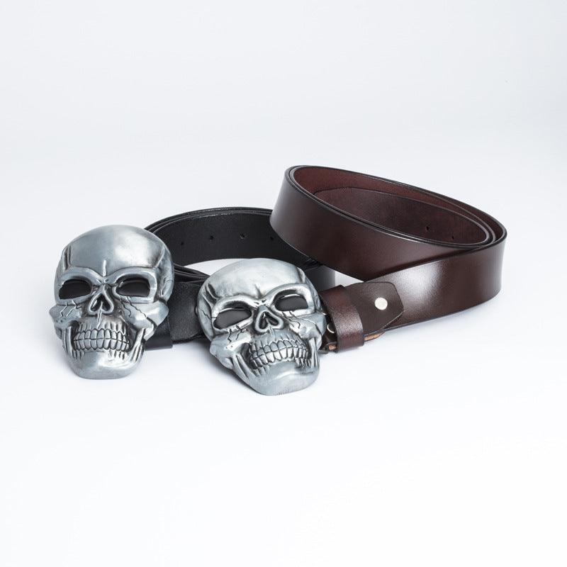 Men’s Cowboy Western Leather Belt-Skull Design in Black,Brown