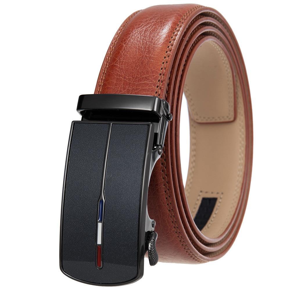 Men’s Leather Belt with French Flag Buckle-Click Belt-Business Style