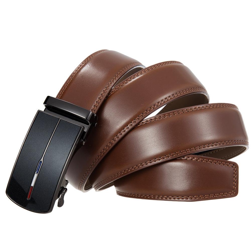 Men’s Leather Belt with French Flag Buckle-Click Belt-Business Style