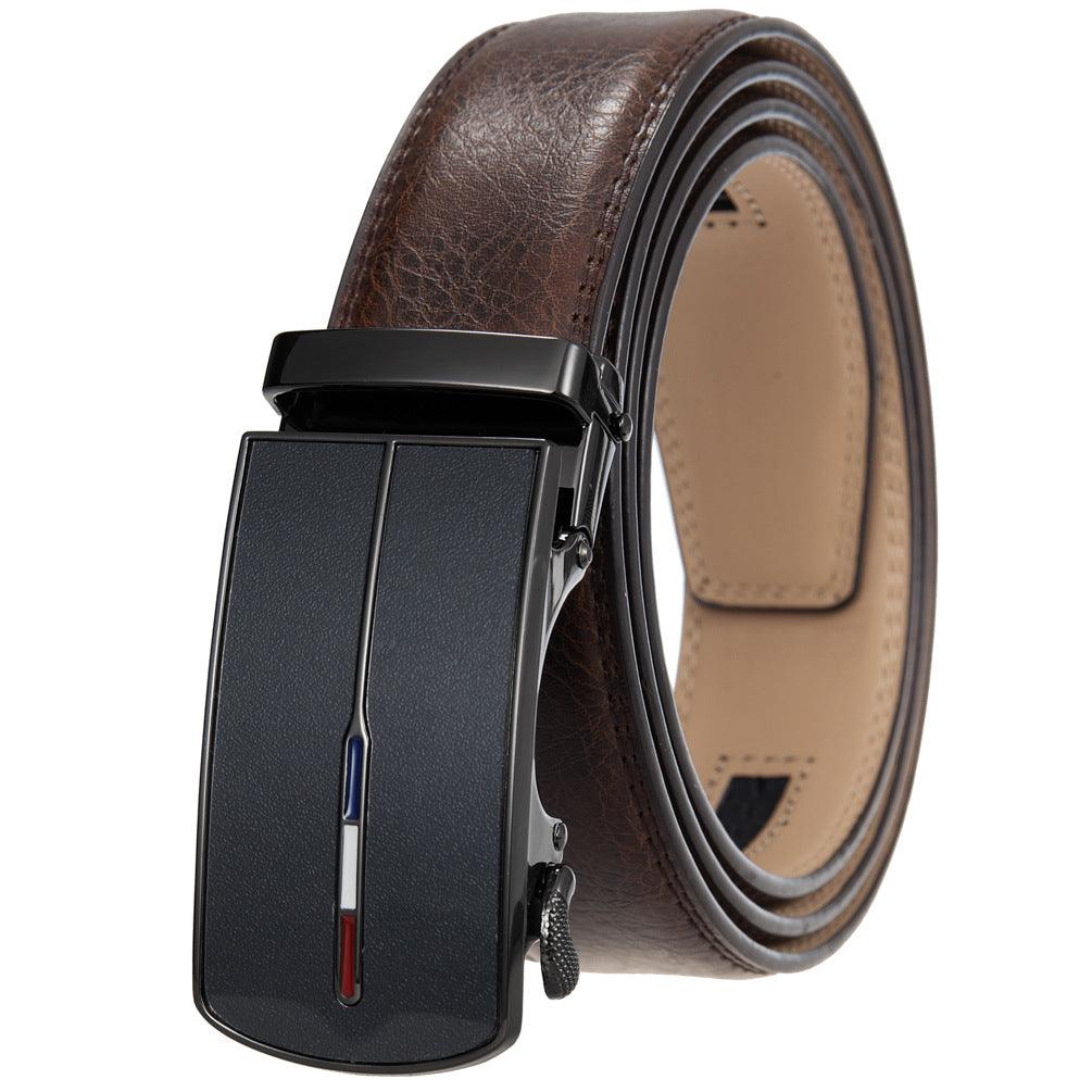 Men’s Leather Belt with French Flag Buckle-Click Belt-Business Style