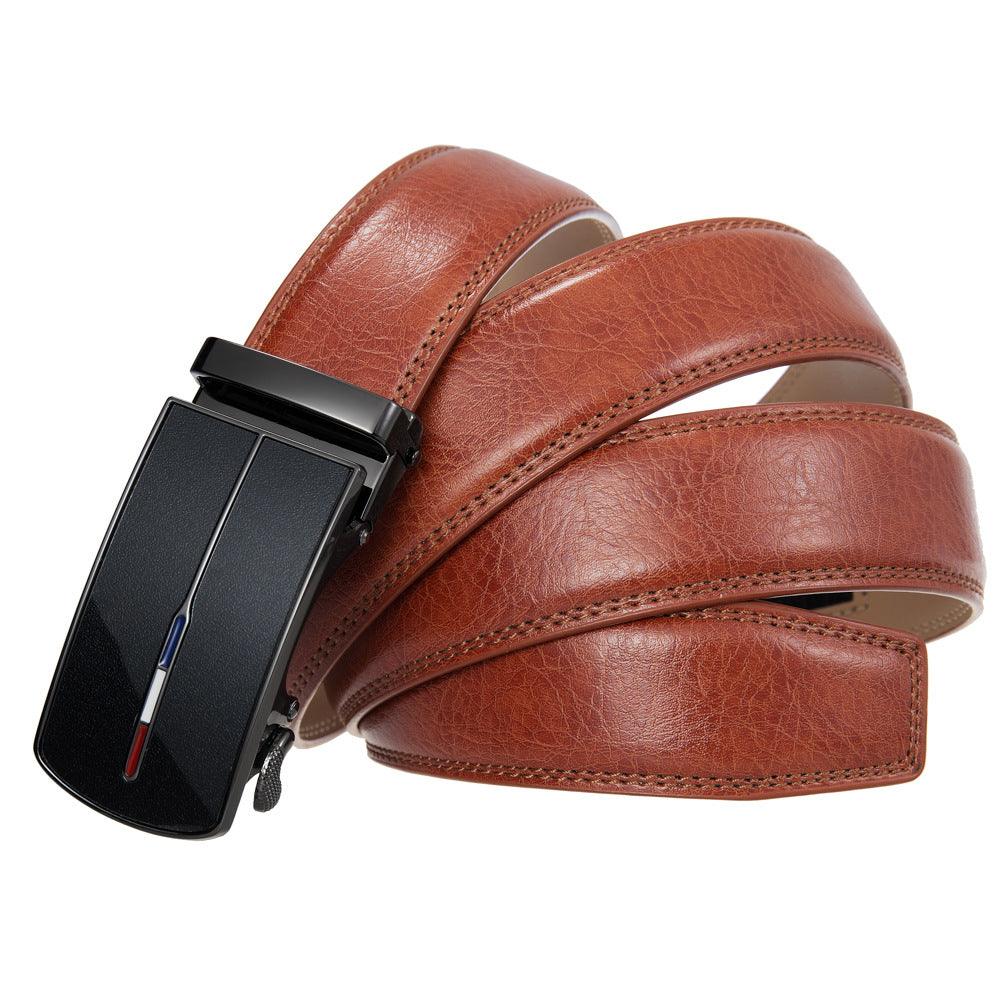 Men’s Leather Belt with French Flag Buckle-Click Belt-Business Style