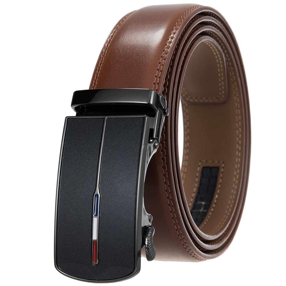 Men’s Leather Belt with French Flag Buckle-Click Belt-Business Style