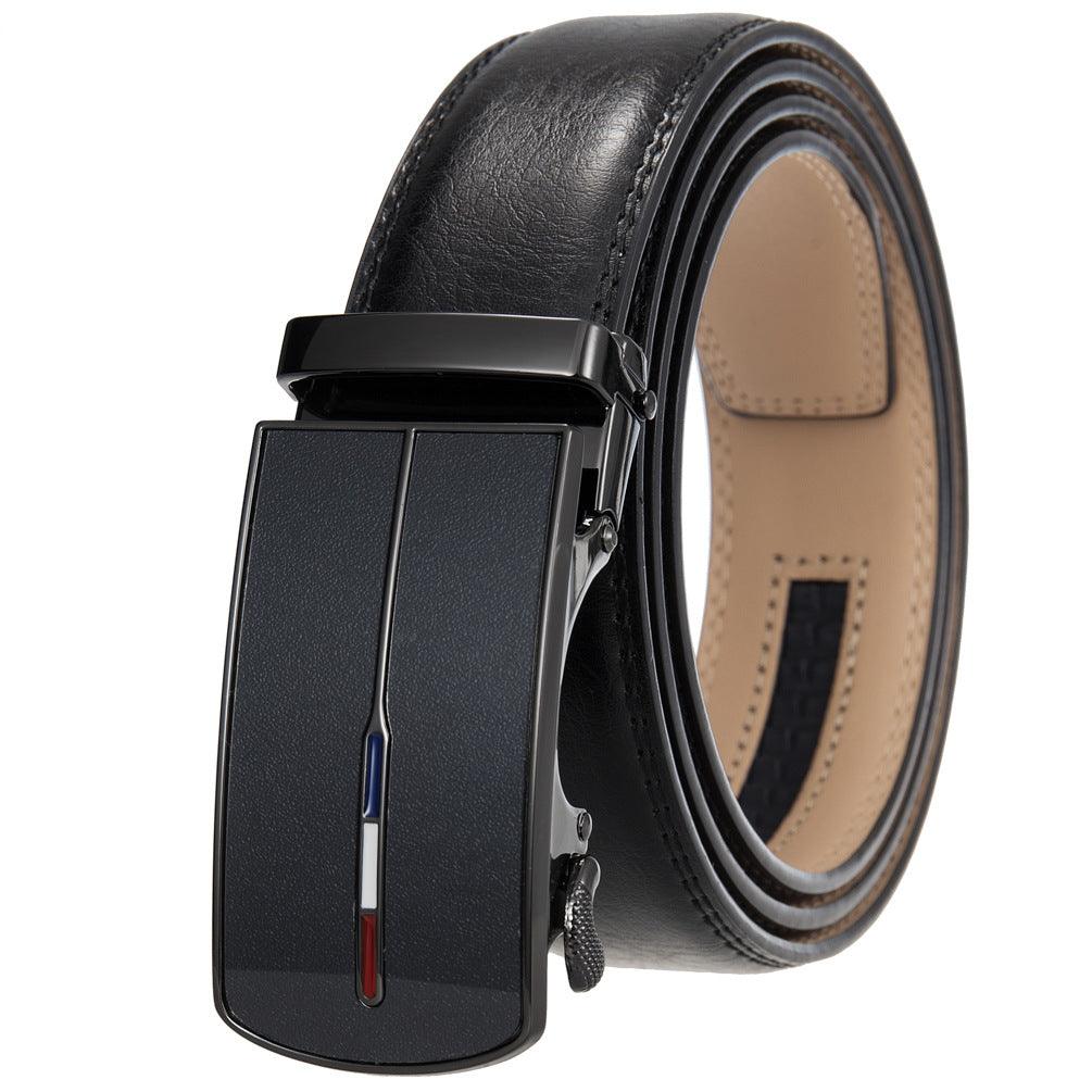 Men’s Leather Belt with French Flag Buckle-Click Belt-Business Style