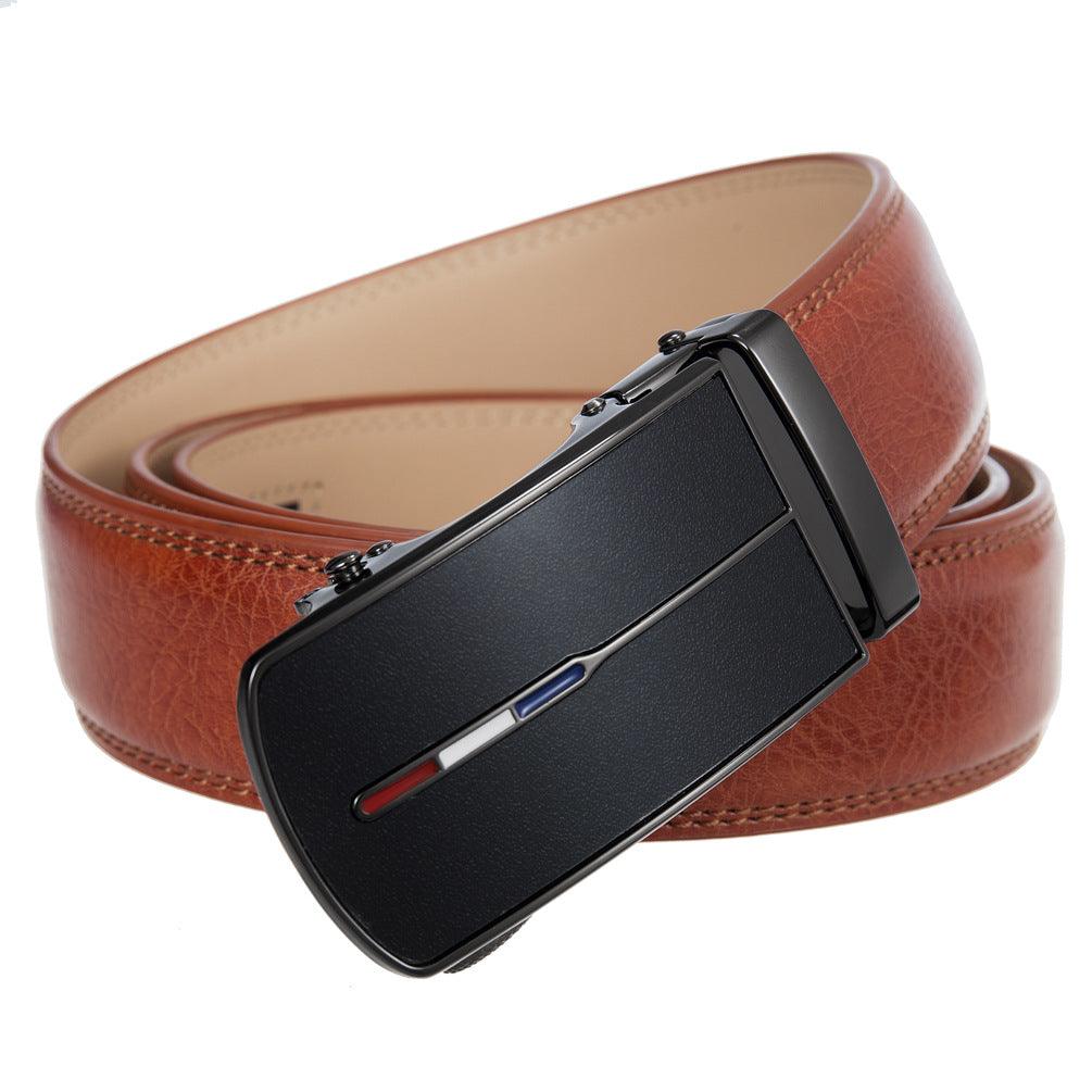 Men’s Leather Belt with French Flag Buckle-Click Belt-Business Style