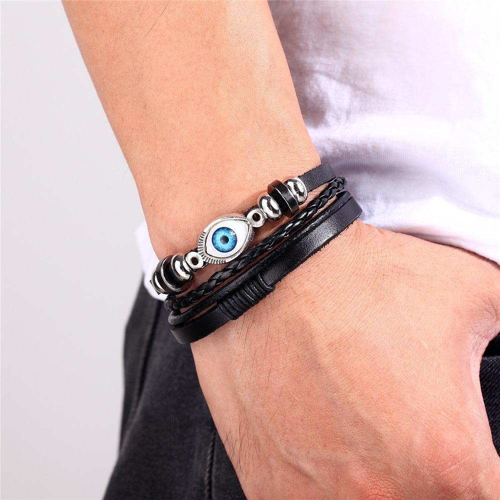 Men’s Leather Bracelet-Evil Eye Protection-Men’s Symbolic Gift