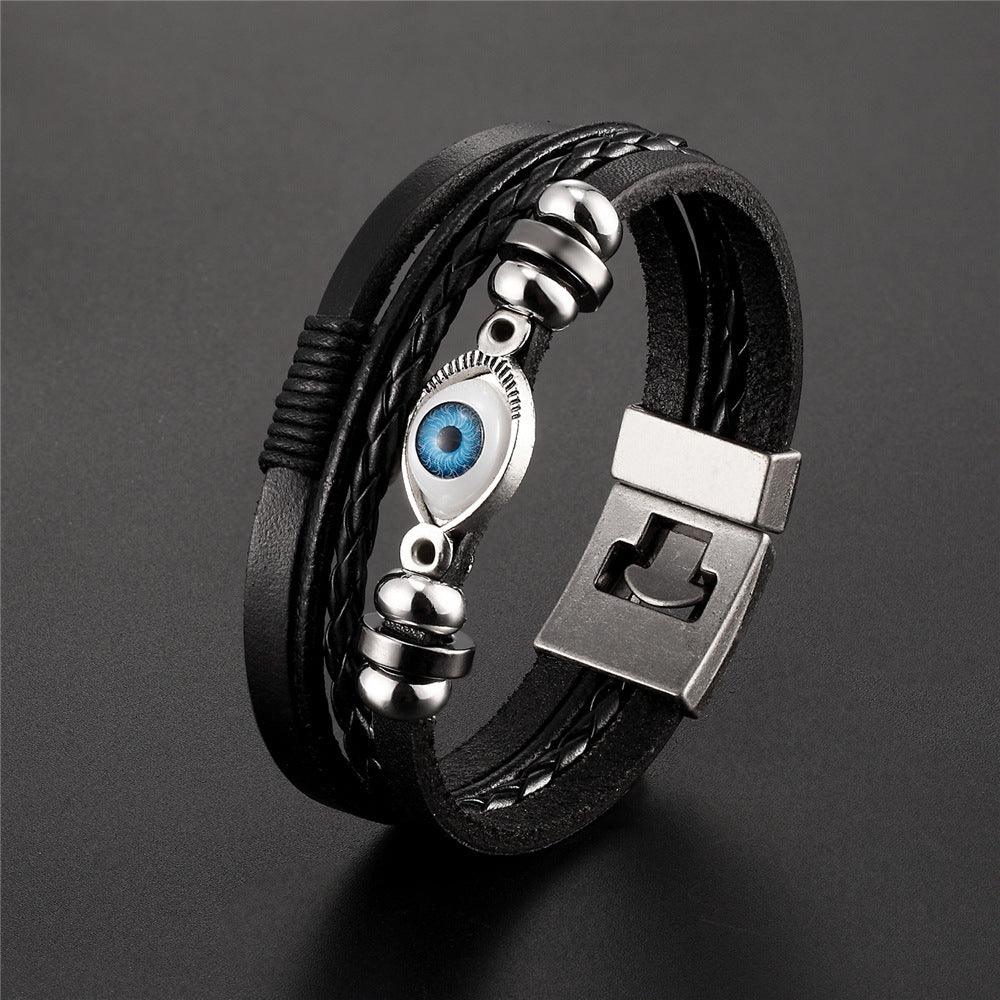 Men’s Leather Bracelet-Evil Eye Protection-Men’s Symbolic Gift