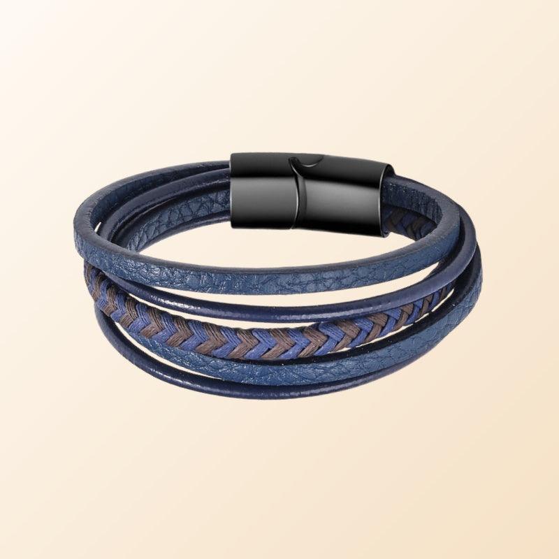 Men’s Leather Bracelet-Genuine Leather-Blue & Brown-Fashion Men’s Gift