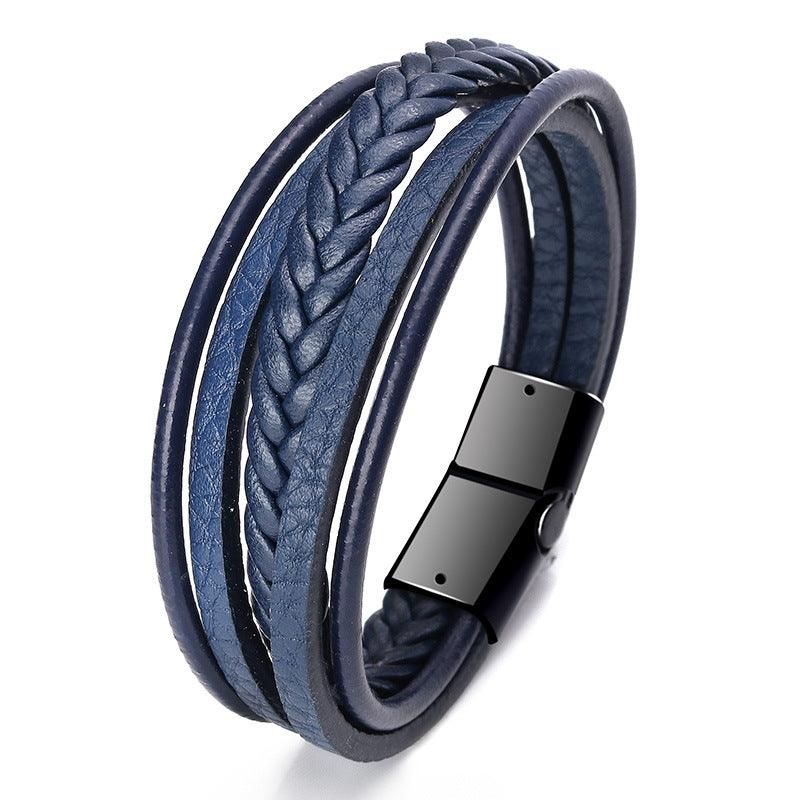 Men’s Leather Bracelet-Genuine Leather-Blue & Brown-Fashion Men’s Gift