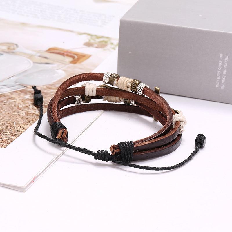 Men’s Leather Bracelet-Holy Alloy Cross-Brown-Men’s Spiritual Gift