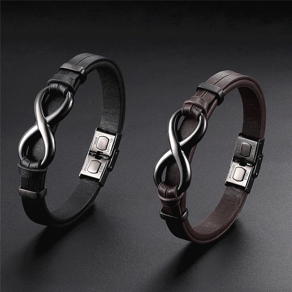 Men’s Leather Bracelet-Infinite Symbol-Black/Brown-Gift for Men