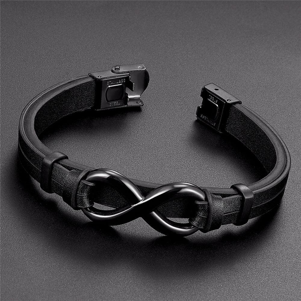 Men’s Leather Bracelet-Infinite Symbol-Black/Brown-Gift for Men