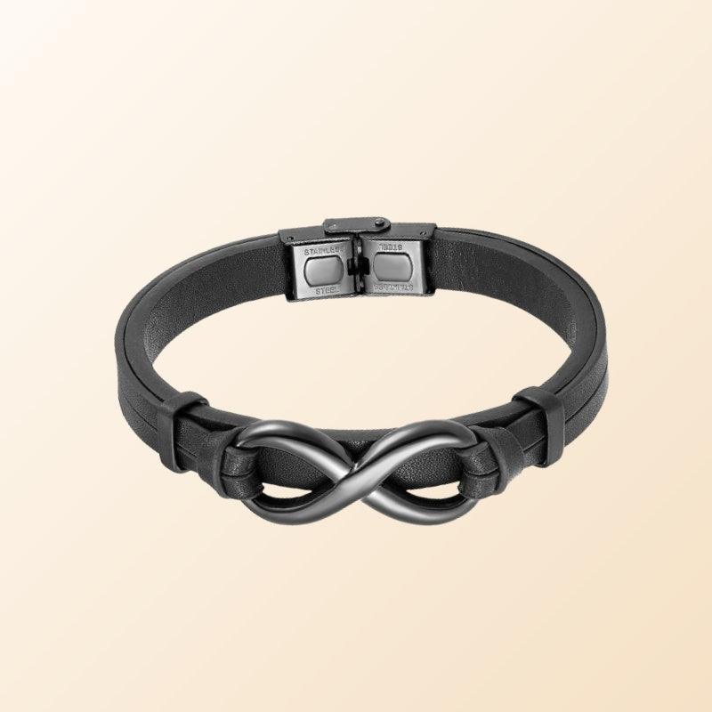 Men’s Leather Bracelet-Infinite Symbol-Black/Brown-Gift for Men