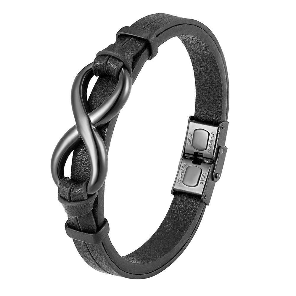 Men’s Leather Bracelet-Infinite Symbol-Black/Brown-Gift for Men