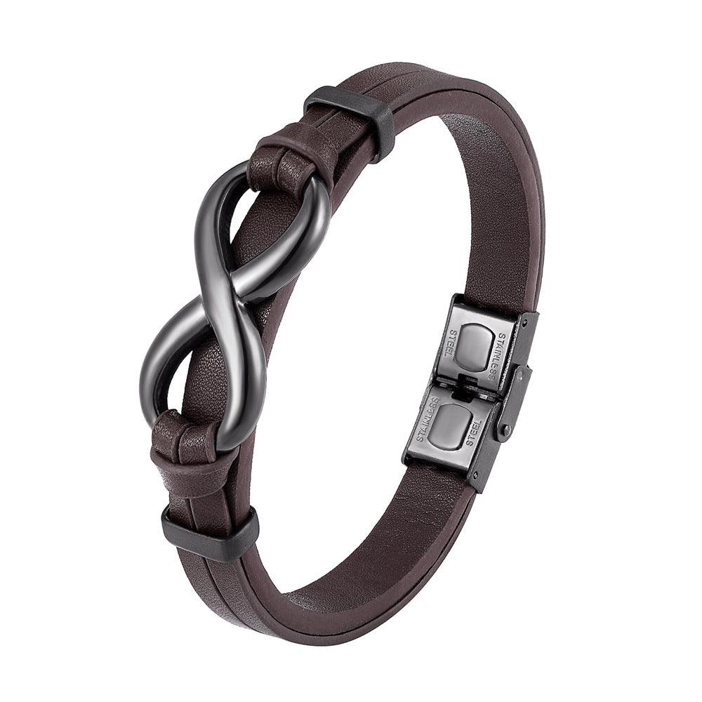 Men’s Leather Bracelet-Infinite Symbol-Black/Brown-Gift for Men