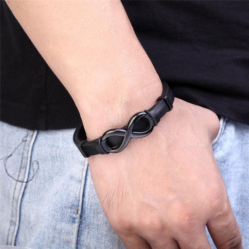 Men’s Leather Bracelet-Infinite Symbol-Black/Brown-Gift for Men