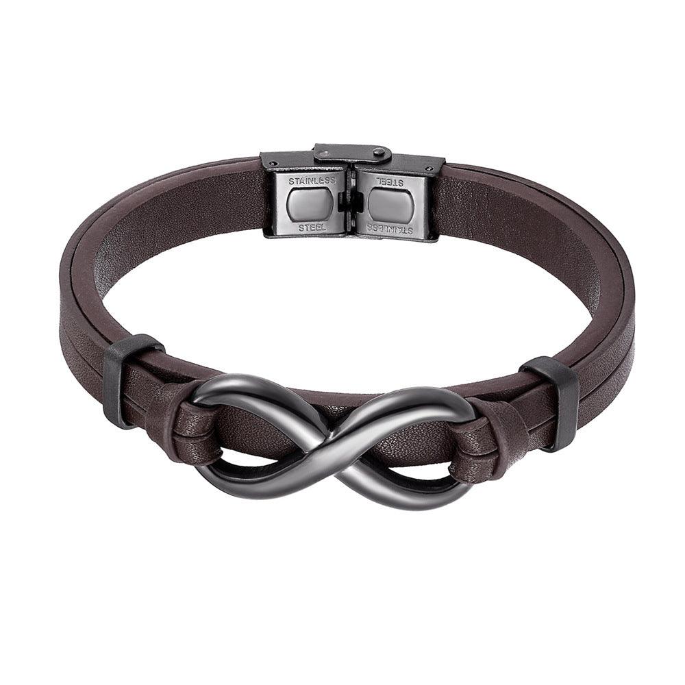 Men’s Leather Bracelet-Infinite Symbol-Black/Brown-Gift for Men