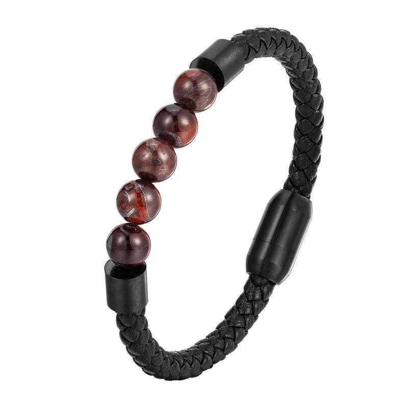 Men’s Leather Bracelet-Natural Gemstone-Earthy Spirit-Men’s Gift