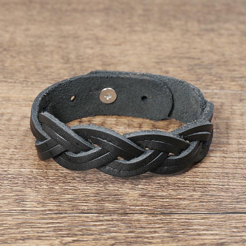 Men’s Leather Bracelet-Woven Design-Black,Brown-Men’s Rustic Gift