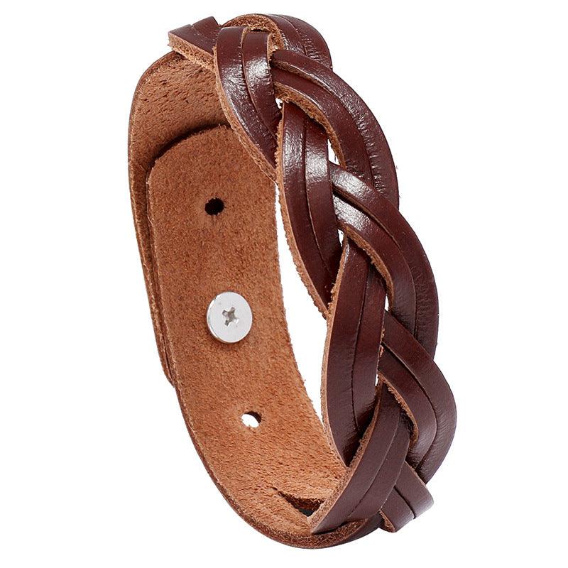 Men’s Leather Bracelet-Woven Design-Black,Brown-Men’s Rustic Gift