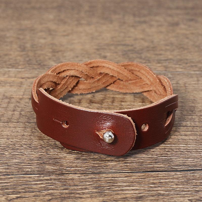 Men’s Leather Bracelet-Woven Design-Black,Brown-Men’s Rustic Gift