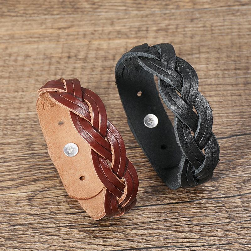 Men’s Leather Bracelet-Woven Design-Black,Brown-Men’s Rustic Gift