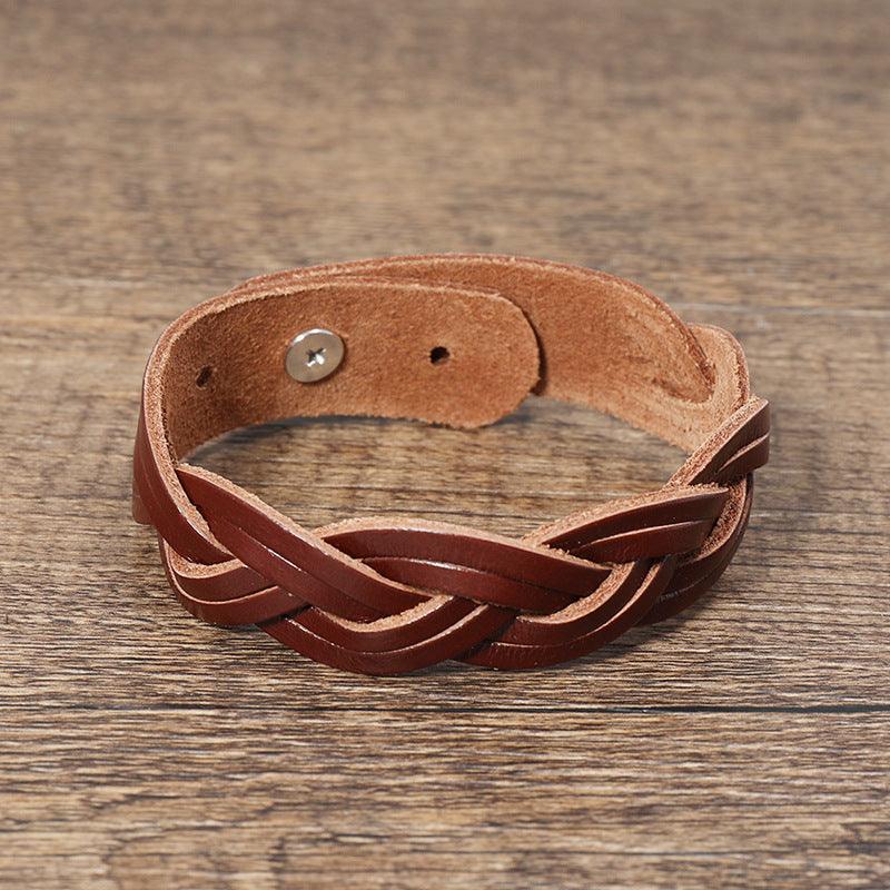 Men’s Leather Bracelet-Woven Design-Black,Brown-Men’s Rustic Gift