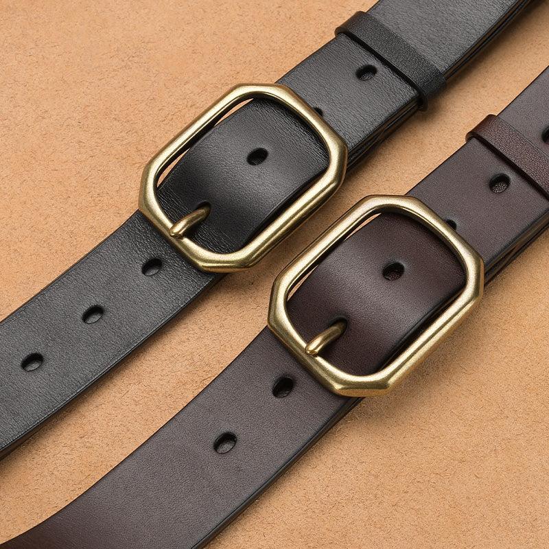 Men’s Luxury Leather Belt-Black/Brown-Brass Buckle-Men’s gift