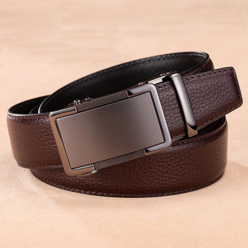 Men’s Luxury Leather Belt-Sleek Metallic for Business-Men’s Gift