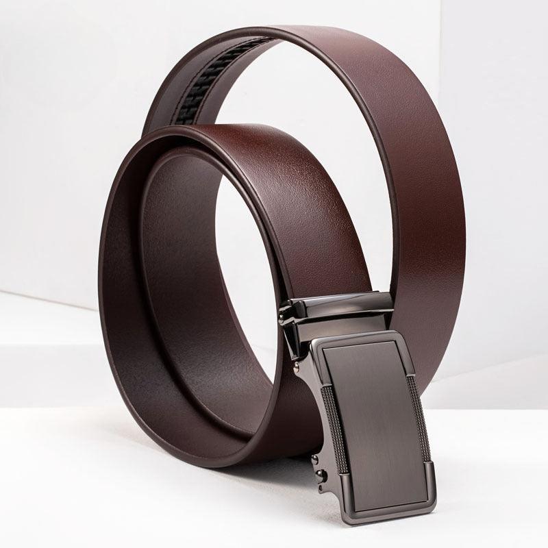 Men’s Luxury Leather Belt-Sleek Metallic for Business-Men’s Gift